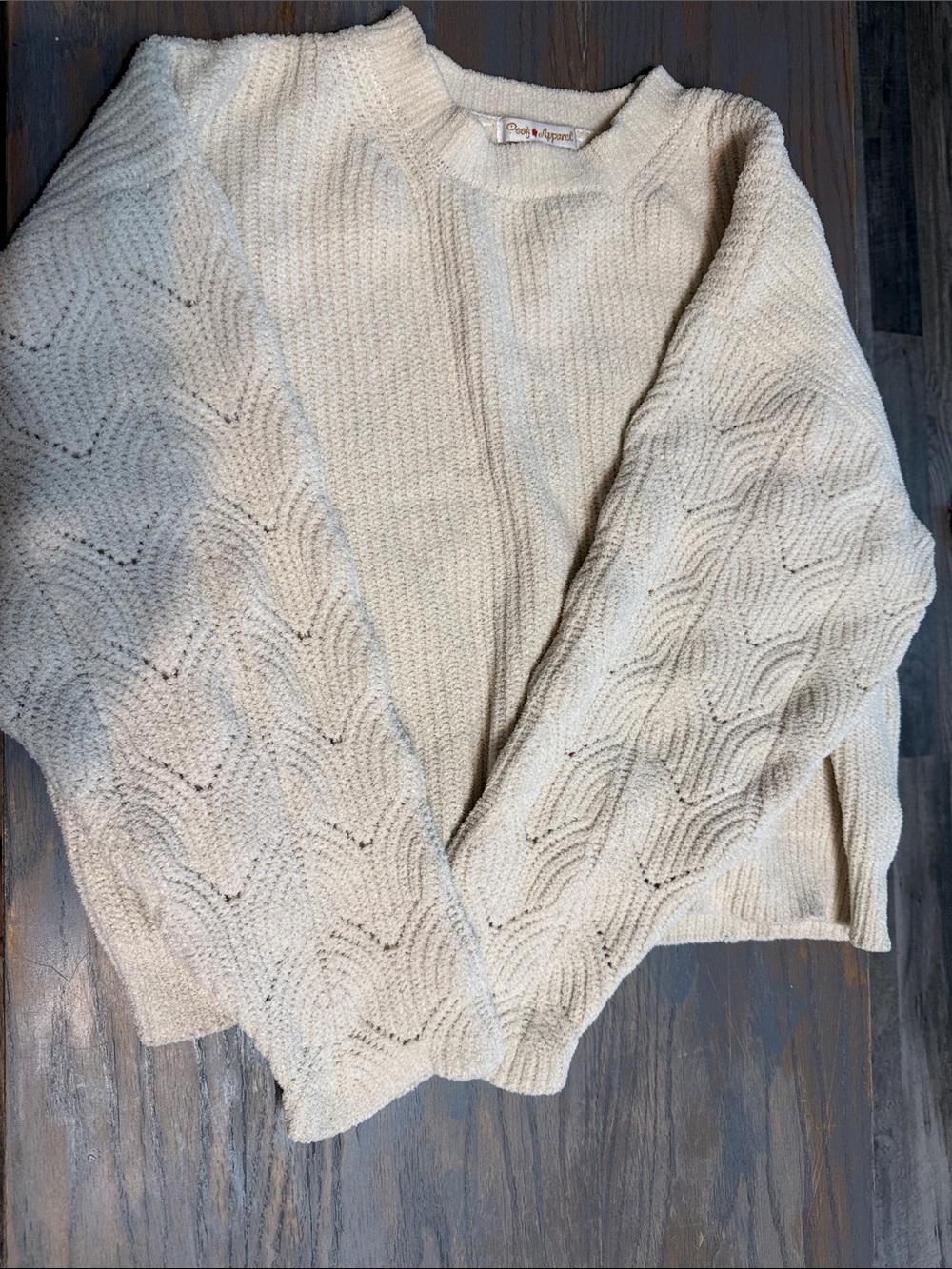 Women's Cream Textured Knit Crewneck Sweater